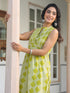 Lime Green Pure Cotton Geometric Printed A-line Kurta Pant Set